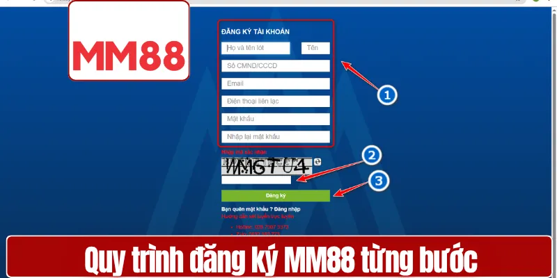 Quy trình đăng ký MM88 từng bước hiển thị trên màn hình