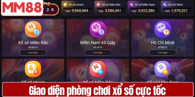 Giao diện phòng chơi xổ số cực tốc trực quan