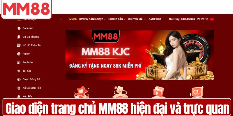Giao diện trang chủ MM88 hiện đại và trực quan